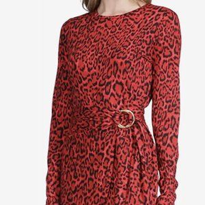 Michael Kors Long Sleeve Wrap T-Shirt Dress Red Leopard Medium